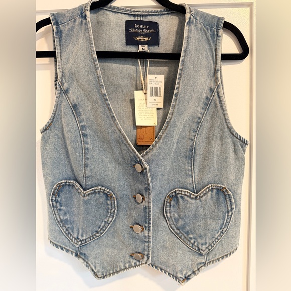 Ashley Vintage Charm Jackets & Blazers - Ashley Denim Vest with Heart Details